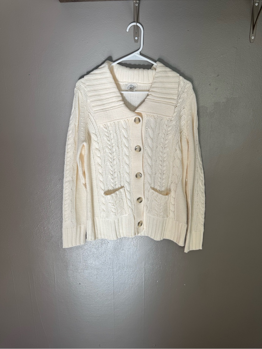 Cream Cable-Knit Button-Up Sweater Cardigan